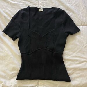 Abercrombie & Fitch Corset-Inspired Short Sleeve Bodysuit Black Size Large